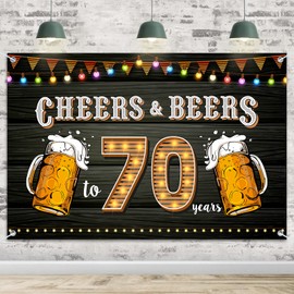 HAMIGAR 6x4ft 70th Birthday Anniversary Banner Backdrop - Cheers and Beers to 70 Years Birthday Anniversary Decorations Party Supplies