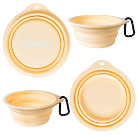 PetBonus 2-Pack Silicone Collapsible Dog Bowls, BPA Free Dishwasher Safe, Portable Foldable Expandable Travel Bowl, Food Water Feeding Cup Dish for Dogs Cats with 2 Carabiners(Light Mint,Beige Cream
