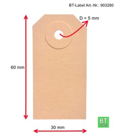 BT-Label 1000 Tags 30 x 60 mm with Hole (Reinforced Cardboard Eyelet), as Goods Tags, Cardboard Tags, Hanging Notes, Paper Tags, Cardboard Labels