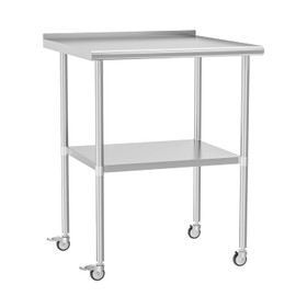 Chingoo Stainless Steel Table with Wheels 30 x 30 Inches Metal Food Prep Worktable with Backsplash & Adjustable Undershelf for Kitchen, Outdoor, Restaurant, Bar & Garage