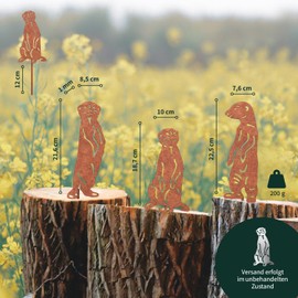 VERDOBA Meerkat Garden Decoration Rust - Meerkat Figurines Set in Rust Look - Garden Stake Rust - Garden Decoration Meerkat Made of Iron (Silver) - Rust Decoration for Garden, Balcony and Patio