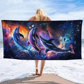 YISUMEI Galaxy Dolphins Beach Towels for Adults Extra Large 180 x 90 cm, Microfibre Lightweight Quick Dry Towel for Swimming Pool Cruise Travel Sports Camping