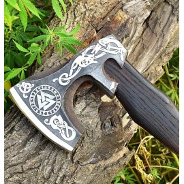 handmade viking handmade forged 1095 carbon steel double head axe tomahawk leather sheath