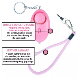Personal Alarm for protection PINK w/soft Leather pull Pin and Led Light 140DB