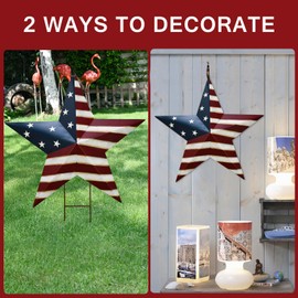 K KILIPES Metal Star Barn Yard Sign Garden Stake Decor for 4th of July, American Flag Patriotic Star Yard Stake Lawn Ornament Independence Day Memorial Day Outdoor Decorations (2, 27.5" H A)