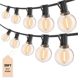 Outdoor String Lights 25ft, G40 Led Patio Lights with 13pcs Bulbs, Shatterproof Waterproof Dimmable Connectable Hanging Globe Outdoor Lights for Party, Cafe, Backyard, Balcony, Bistro, Black