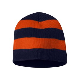 Sportsman SP01 Rugby Striped 8" Knit Beanie Navy/Orange One Size