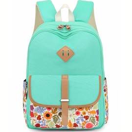 Leaper Girls Canvas Floral Backpack Large Laptop Bag Kids Travel Bag Bookbag Daypack Water Blue
