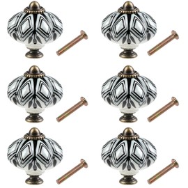 AusseL 6PCS Ceramic Cabinet Knobs, Vintage Drawer Knobs, Antique Pumpkin Kitchen Cupboard Handles, Round Furniture Door Knobs