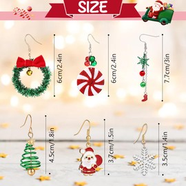6 Pairs of Earrings Christmas Hanging Christmas Earrings Stud Earrings Set Christmas Decoration Gift for Women Children Girls Christmas Snowflakes Santa Claus Drop Dangle Earrings Studs, Plastic