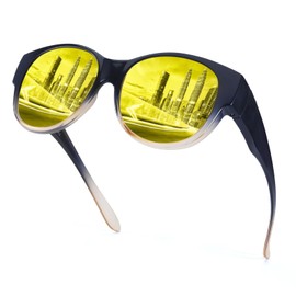 IGnaef Fit Over Night Driving Glasses for Women, Oversized Anti Glare Polarized Sun Glasses Yellow Lens IF5779