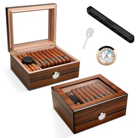 CIGARWONG Cigar Humidors Spanish Cedar Holds 30-50 Humidor Cigar Box with Hygrometer and Humidifier