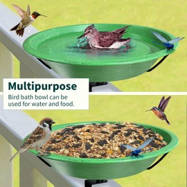 WANGIRO Bird Bath Deck Mounted Bowl 12 Inch Metal Bird Baths with Adjustable Sturdy Metal Clamp for Deck Railing Balcony Bird Feeder for Garden Yard and Lawn Decoration-Green