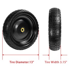 Parts Camp For Gorilla Cart Wheels 13-Inch replacement gorilla cart tires 4.00-6 Flat-free Solid Tire and Wheel For Hand Trucks/Garden Carts/Wheelbarrow/Dolly-5/8"Axle Borehole 2.1"Hub offset (2 Pack)