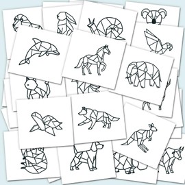 Minimalist Origami Animal Temporary Tattoos Deluxe Set of 32 Designs