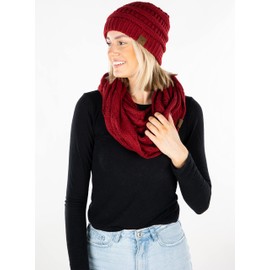 Regular Slouchy Beanie Matching Scarf Set Bundle - Burgundy (Solid)