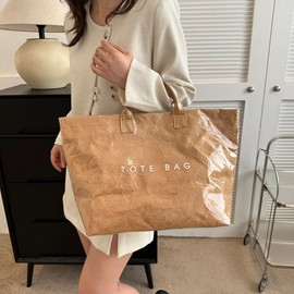 Maxoner Vintage Women Tote Bag with Letters Print, Waterproof Large Capacity Daily Handbags Commuting Shopping Work Bag for Travel - Color: Khaki