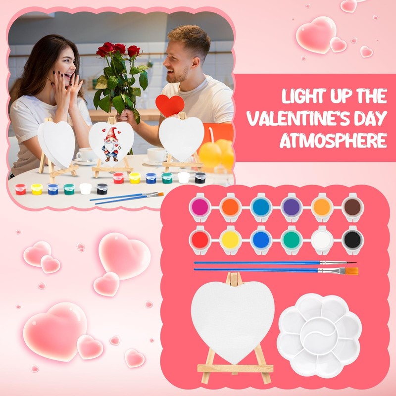 12 Sets Valentine's Day Mini Paint Set with Easel Canvas