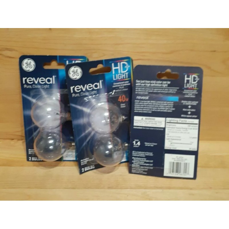 GE 3[2pack]: GE REVEAL CLEAR Light Bulbs 40W HD+ G16.5