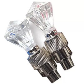 ld-wht LED Diamond Gem Light 2X White Tire Wheels Valve Stem Caps Moto Car Truck Bike