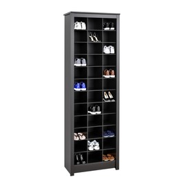 Prepac Elegant Black Shoe Storage Cabinet, Space-Saving Solution with Cubbies for 36 Pairs, 13"D x 23.5" W x 72.5" H