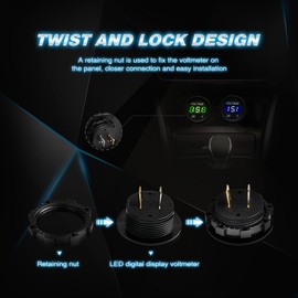 Nilight LED Digital Display Voltmeter Panel DC12V Waterproof Digital Round Panel VoltVolt Tester Gauge for Boat Marine Vehicle Motorcycle Truck ATV UTV, 2 Years Warranty