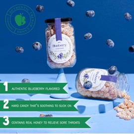 Gourmanity Blueberry Flavor Honey Lozenges Made with Real Honey and Natural Blueberry Flavor, Luxury French Honey Candy, Great Soothing Throat Lozenges, 8.8oz Jar