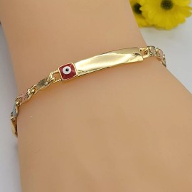 JEYFEL XOIA PREMIUM Beautiful Tri Color Gold Plated Mariner Star Link Chain ID Plate Eye Bracelet