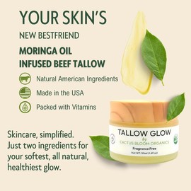 Tallow Glow Balm - 100% Grass-Fed Tallow & Moringa Oil - Fragrance-Free Face & Body Moisturizer for Sensitive Dry or Acne-Prone Skin - 50ml Clean Skincare - Moisture