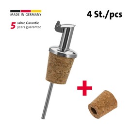 Westmark 457022E3 Spirit/Oil Pourers + 4 Replacement Corks, with Flap, with Trachea, Short, Metal/Stainless Steel, Natural Cork, Inox Gastro, Silver,