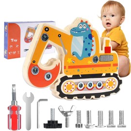 agogue Montessori Screw Board, Wooden Children's Digger Toy, Montessori Toy from 3 Years, Robust Wooden Bulldozer Motor Skills Toy for Children Nursery