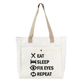 BDPWSS Funny Eye Doctor Gifts Optometrist Tote Bag Eat Sleep Fix Eyes Repeat Ophthalmologist Canvas Handbag Optician Gifts (fix eye TB)