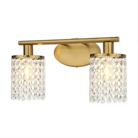 TISLYCO Crystal Vanity Light, Bathroom Lights Over Mirror 2-Light Wall Light Fixtures Luxury Wall Sconce Clear Crystal Drop Wall Lamp for Bathroom Powder Room