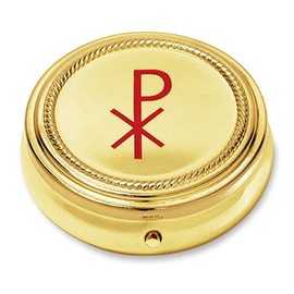 Religious Minister Gift Chi Rho Cross 2 1/4" Gold Finish 10 Host Home Hospital Traveling Pyx