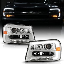 ACANII - For 2002-2009 Chevy Trailblazer w/Full Width Grille Chrome LED Tube Projector Headlights Headlamps Left+Right