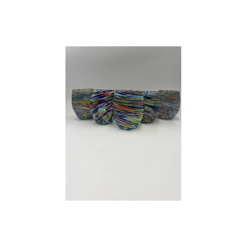Handblown Confetti Stemless Wine Glass with Colorful Swirl Design (Set