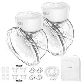 Hands-Free Breast Pump EB29D White, Wearable Pump with Comfortable Double-Sealed Flange(19mm 24mm 27mm), Painless & Silent, 4 Modes & 12 Levels Memory Function for Easy Pumping, 8-piece Set