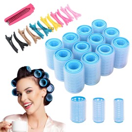 Tubos para Cabello, Juego de 48 Rulos para Cabello, Rizador Pelo sin Calor, Juego de Rodillos de Velcro, Incluso 36 Rizadores, con 10Clips y 1Peine y 1 Bolsa, Herramientas de Peluquería para Mujeres