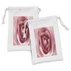 Lunarable Rose Fabric Pouch Set of 2, Pink Rose Valentine's
