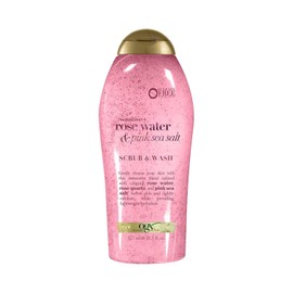 OGX Sensitive + Rose Water & Pink Sea Salt Exfoliating Body Scrub with Rose Quartz – Gentle Daily Body Wash to Soften & Smooth Skin – Sulfate-Free Surfactants for Sensitive Skin – 19.5 fl oz