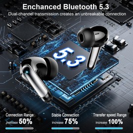 Bluetooth Kopfhörer, In Ear Kopfhörer Kabellos Bluetooth 5.3 mit 4 ENC Noise Cancelling Mic, 48 Std Wireless Earbuds Hi-Fi Stereo, IP7 Wasserdicht Ohrhörer für iOS Android, LED Anzeige, USB-C, Schwarz