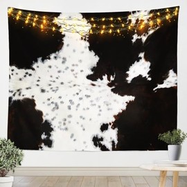 Manfei Abstract Cow Fur Tapestry, White Black Brown Cowhide Print Wall Hanging for Kids Boys Teens Room Decor, Animal Skin Print Wall Blanket Tapestries, Large 59.1 x 82.7 Inches