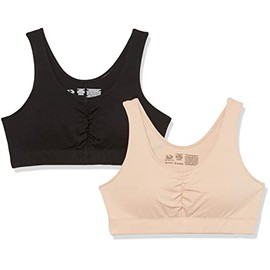 Fruit of the Loom Women's Shirred Front Sport Bra with Removable Pads, 2-Pack, Sand/Black, 42