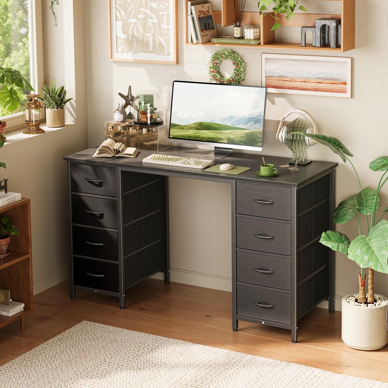 Huuger 47 Inch Computer Desk with 8 Fabric Drawers, Office