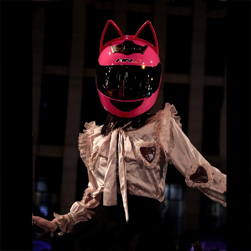Cat Ear Motorcycle Helmet,Men and Women Cool Cute Cat Full