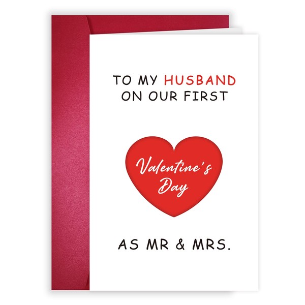 Joukfun Romantic Valentine's Day Card As MR & MRS. To My Husband First Valentines Day Card, 1st Year Married Vday Card