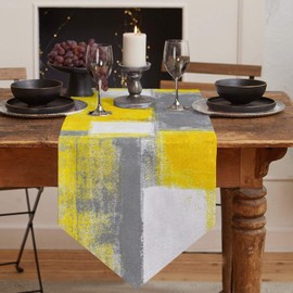 ARTSHOWING Yellow and Gray Table Runner Farmhouse Style Burlap Table Runner Abstract Modern Art Painting Table Runners for Family Kitchen Dinning Table Decorative 13 X 90 Inch