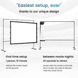 Projector Screen with Stand | Unique Retractable Design | Indoor/Outdoor Portable Screen for Movie Night/Party/Camping/Office/School/Church | Washable White Screen |100 inch 16:9 by IOLIEO-H100B