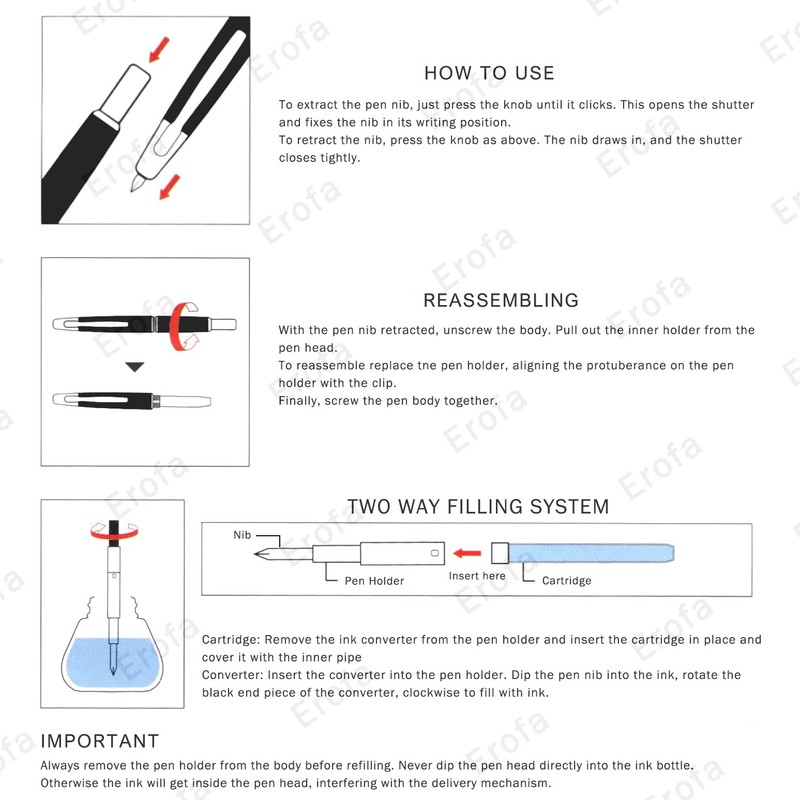 Jinhao 10 Press Fountain Pen Matte Black Retractable Fine Nib