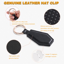VEMIST Magnetic Hat Clip for Travel,Genuine Leather Hat Clip on Bag,Hat Holder Clip for Handbags Backpacks Wallets Luggage and Sun Hats(Black)